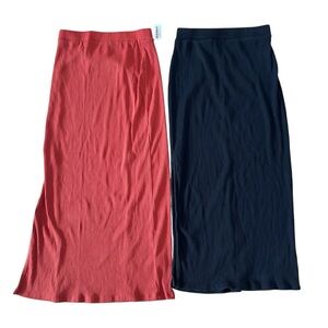 Old Navy Women Size Small Lot Two High-Waisted Rib-Knit Midi Skirt Black Orange